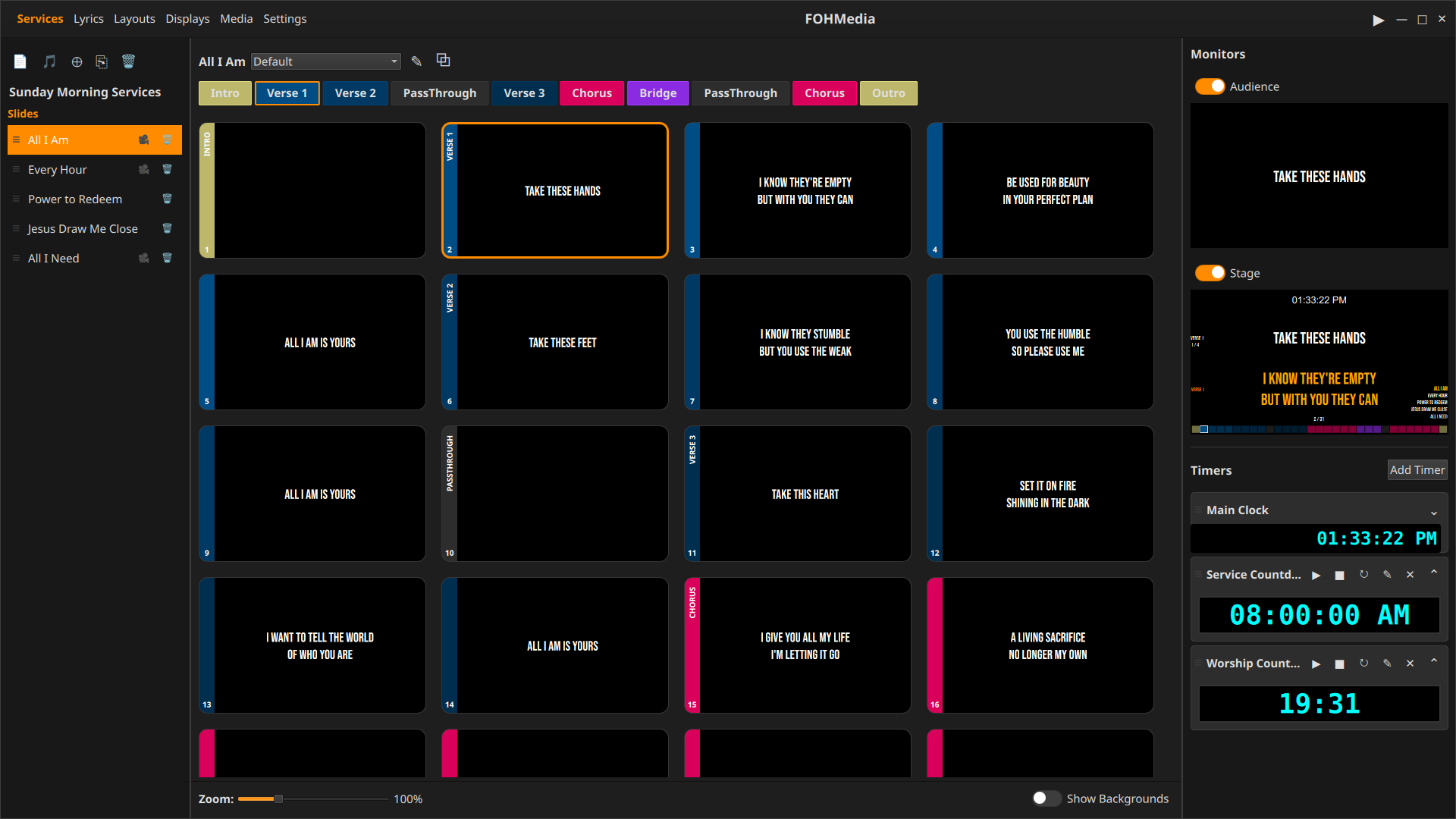 FOHMedia service production screenshot
