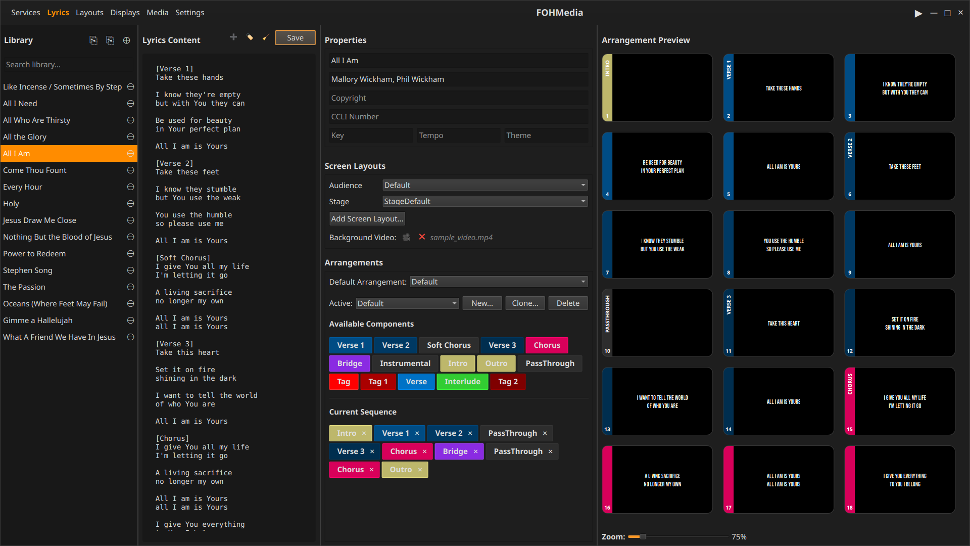 FOHMedia lyrics editor screenshot