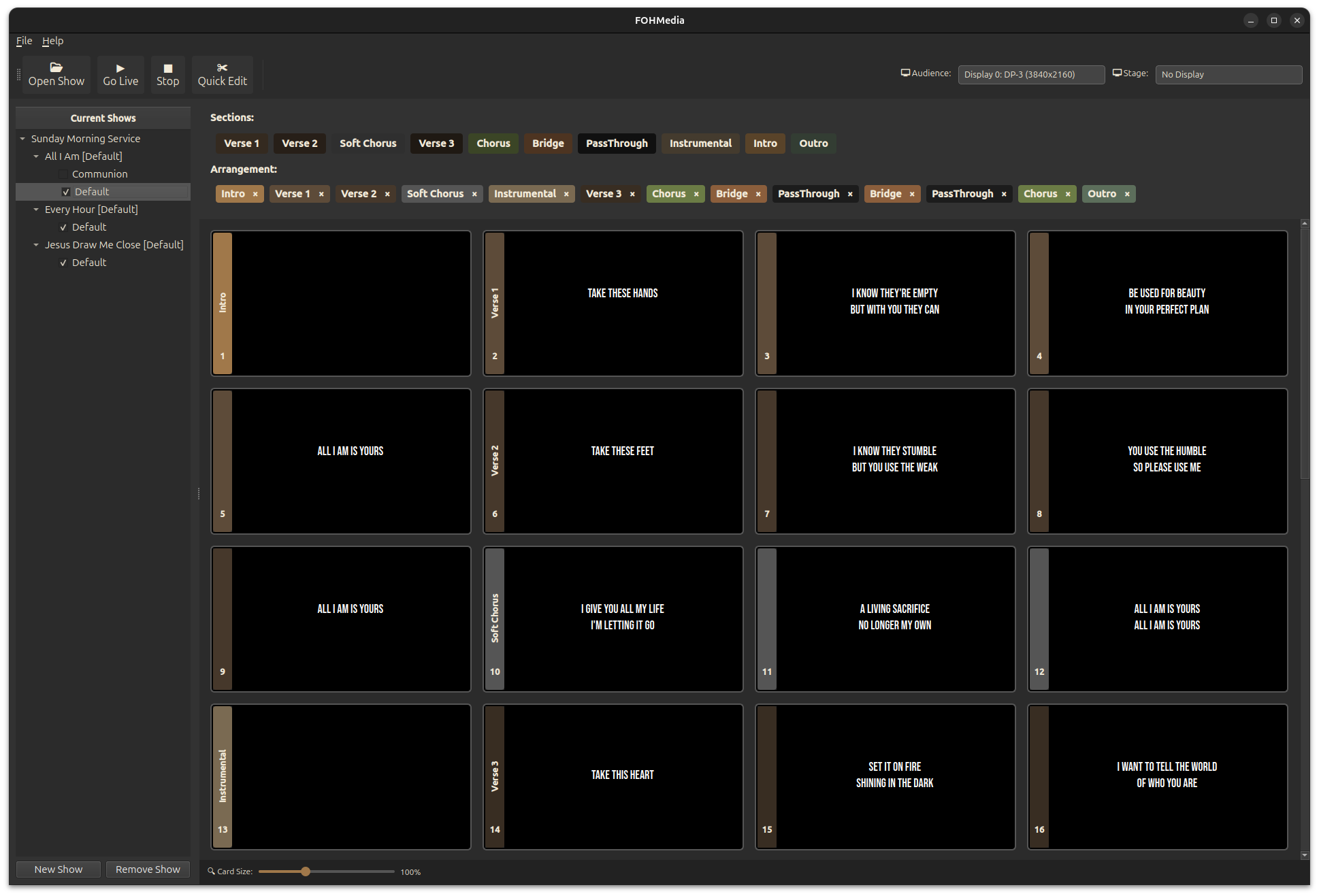 FOHMedia development screenshot